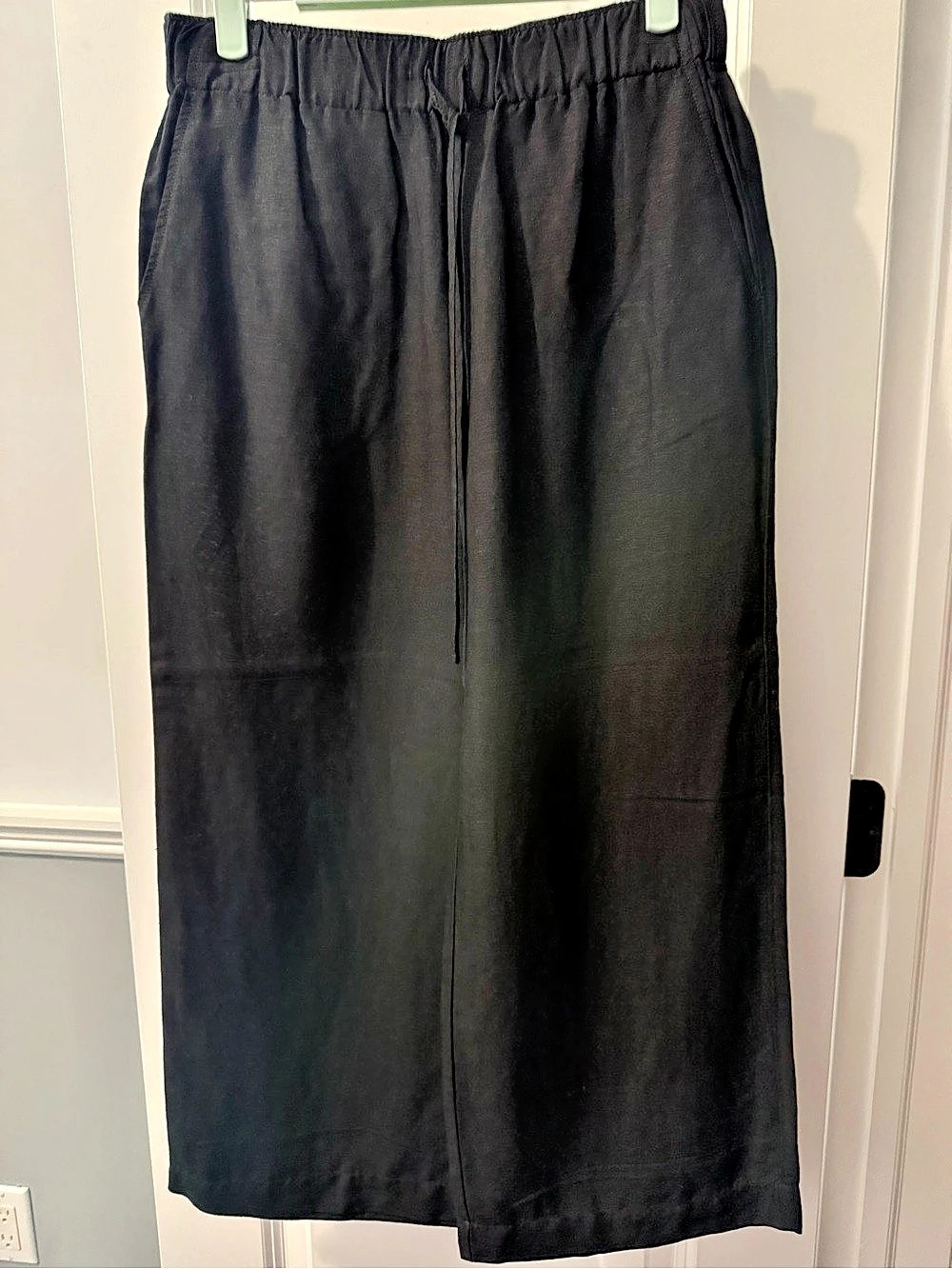 Abercrombie & Fitch A&F Gemma Linen-Blend Wide Leg Pull-On Pant Pants Black